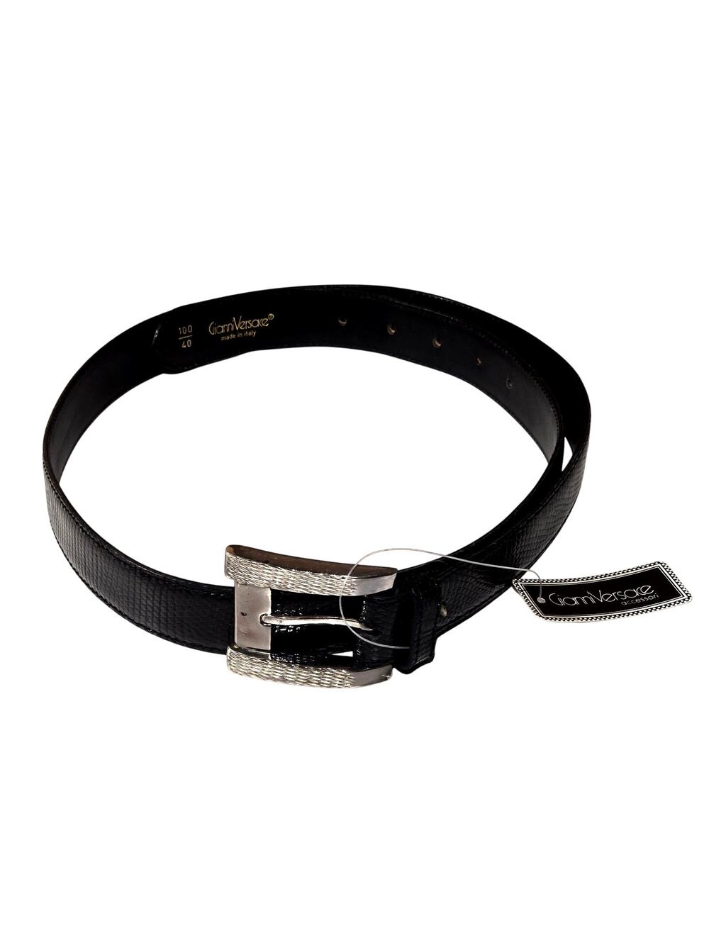 Vintage Gianni Versace Black Leather Belt Silver Chain Size 100 40 NWT